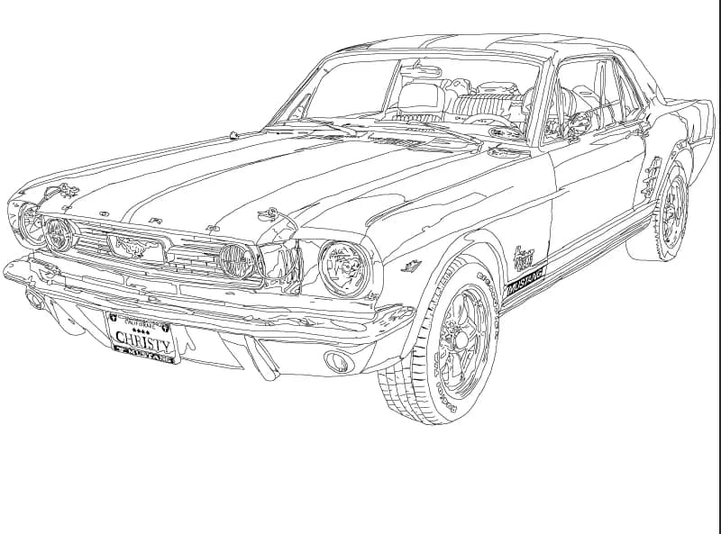 mustang redessiné à main levé pour préparer la gravure